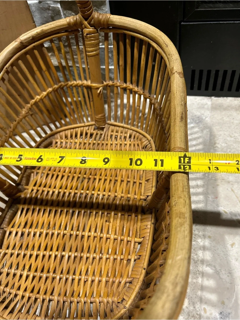 Vintage Bent Bamboo and  Natural Rattan Handled Basket